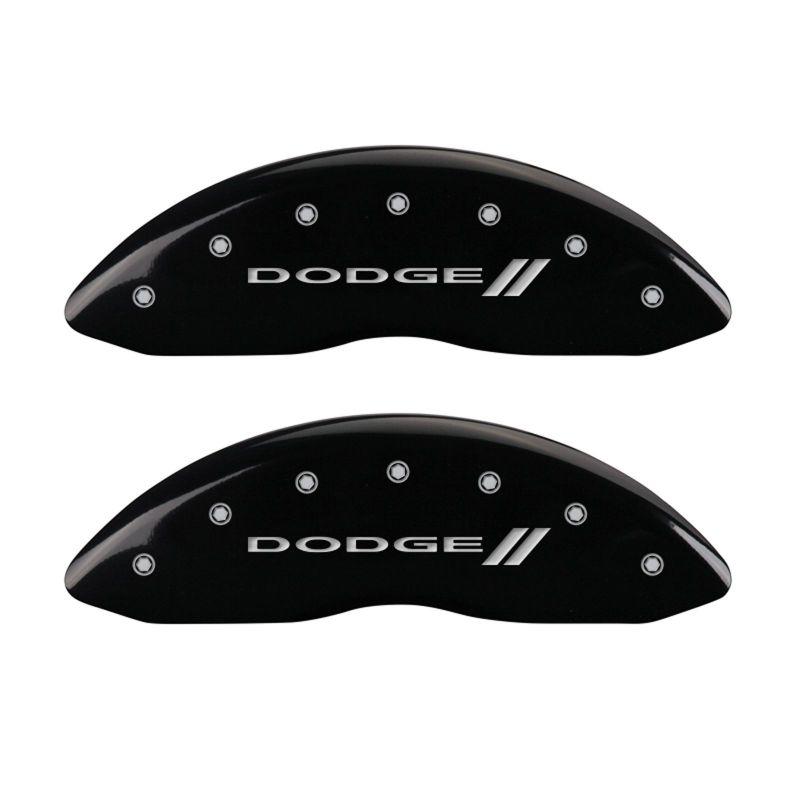 MGP 4 Caliper Covers Engraved Front & Rear With stripes/Dodge Black finish silver ch 12134SDD3BK Main Image