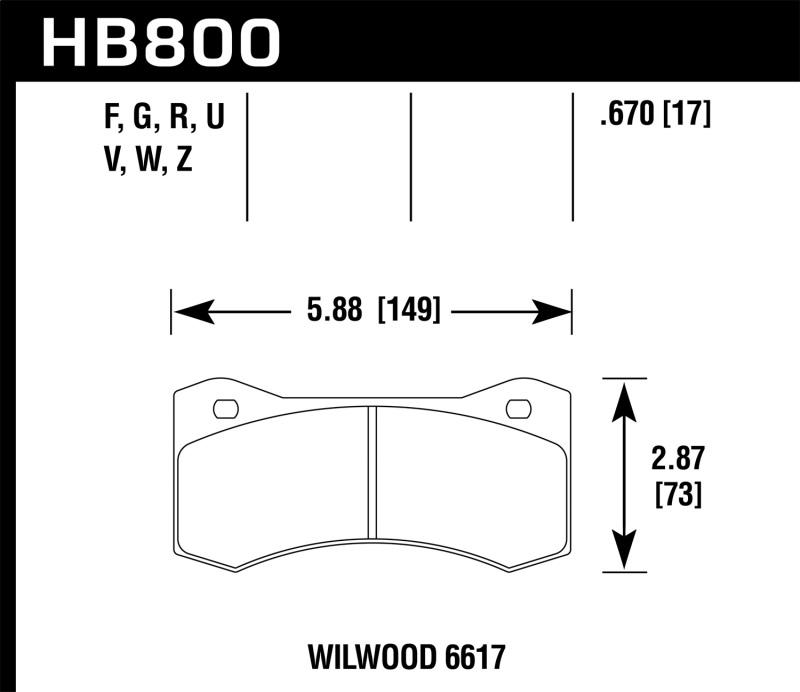 Hawk Wilwood 17mm 6617 Caliper HP Plus Brake Pads HB800N.670 Main Image
