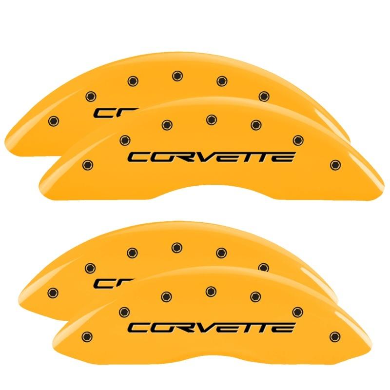 MGP 4 Caliper Covers Engraved Front & Rear C6/Corvette Yellow finish black ch 13083SCV6YL Main Image