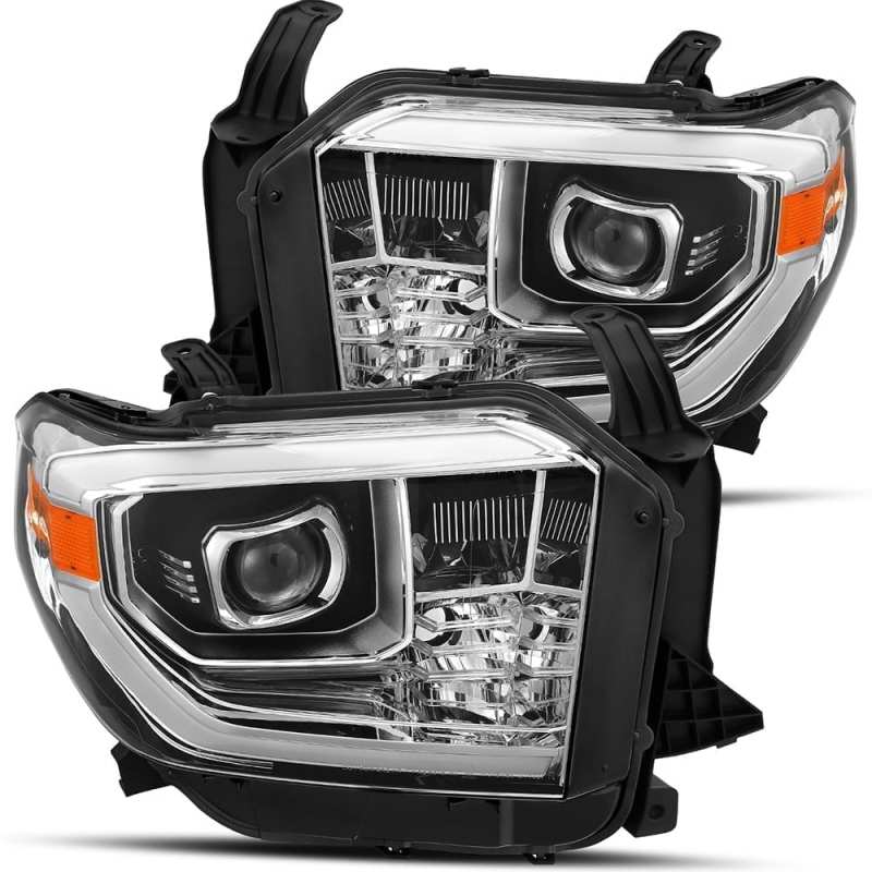 AlphaRex 14-19 Toyota Tundra PRO-Series Proj Headlights Plank Style Chrome Accent Blk w/Activ Light 880798 Main Image