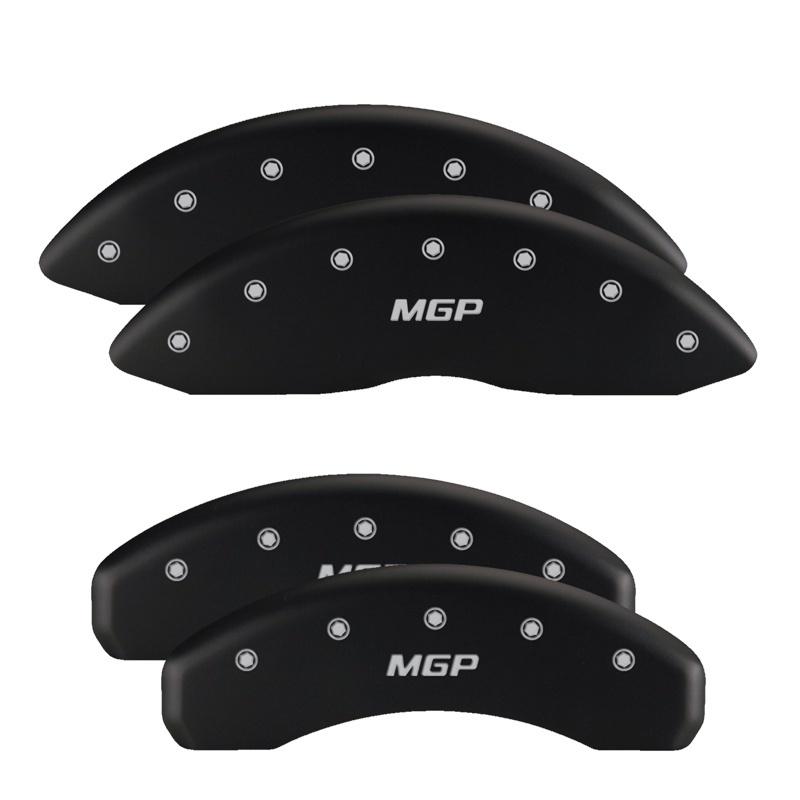 MGP 4 Caliper Covers Engraved Front & Rear MGP Black Finish Silver Char 2019 GMC Sierra 1500 34217SMGPMB Main Image
