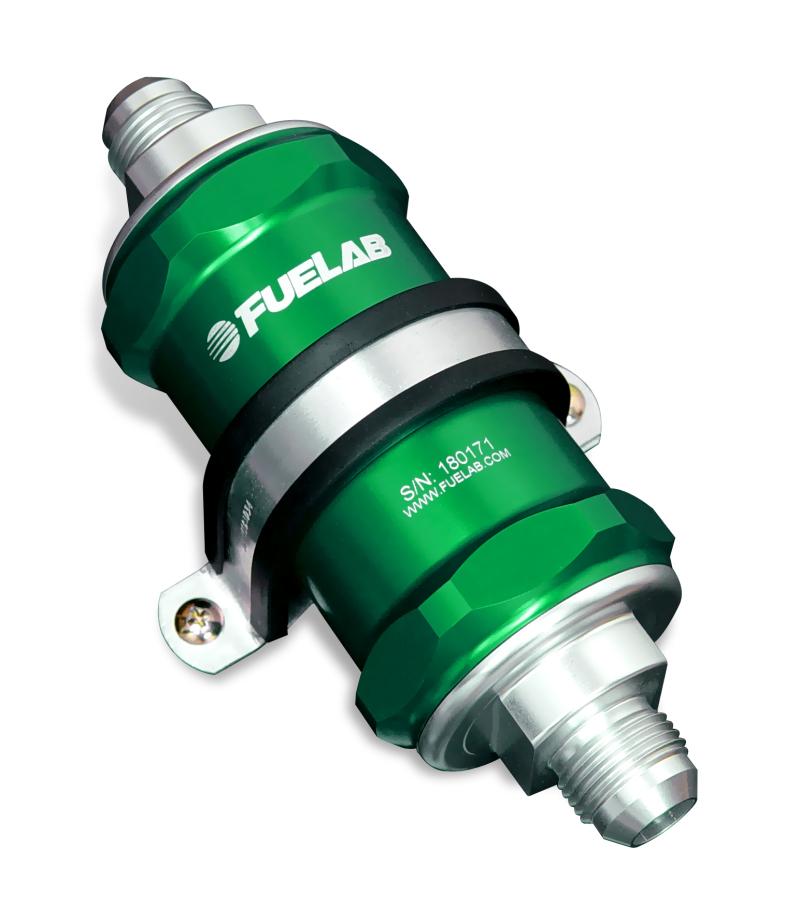 Fuelab 818 In-Line Fuel Filter Standard -6AN In/Out 40 Micron Stainless - Green 81811-6 Main Image