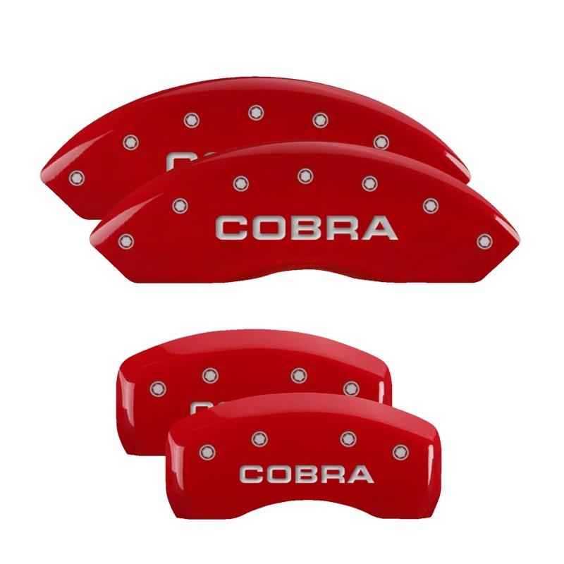 MGP 4 Caliper Covers Engraved Front & Rear Cobra Red finish silver ch 10017SCOBRD Main Image