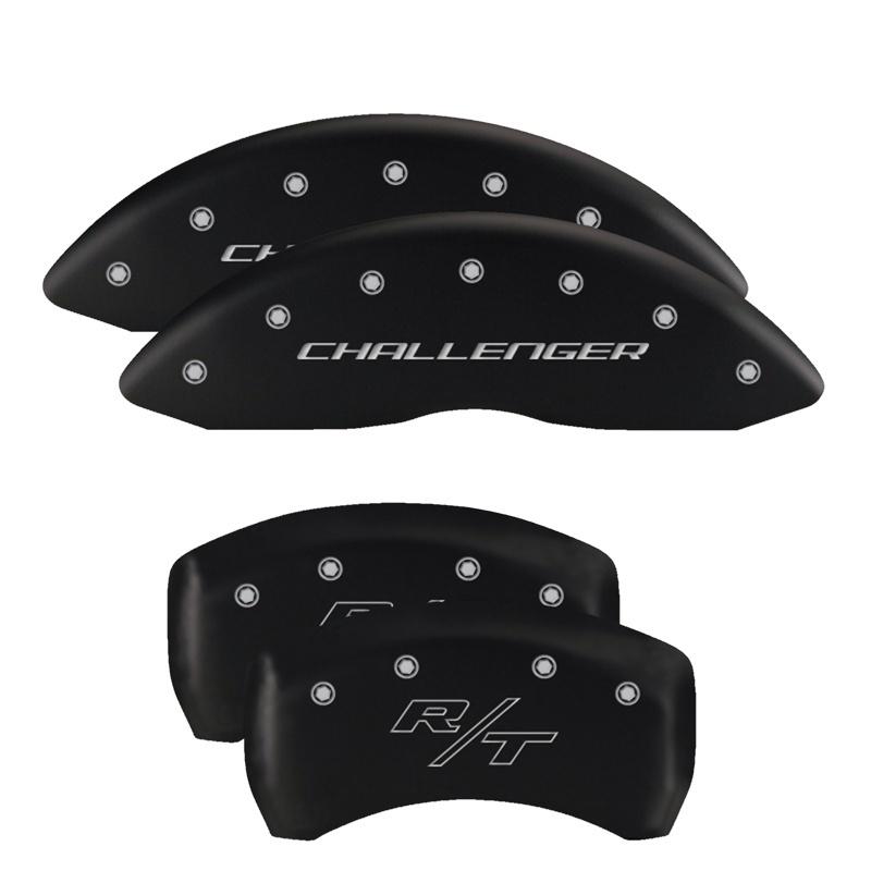 MGP 4 Caliper Covers Engrvd Front Block/Challenger Engrvd Rear Vint Style/RT Matte Blk fnsh slvr ch 12181SCBRMB Main Image