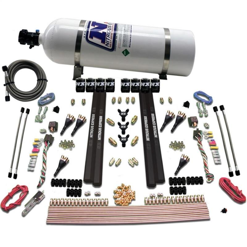 Nitrous Express 6 Cyl SX2 Dual Stage Nozzle Nitrous Kit w/15lb Bottle 90096-15 Main Image