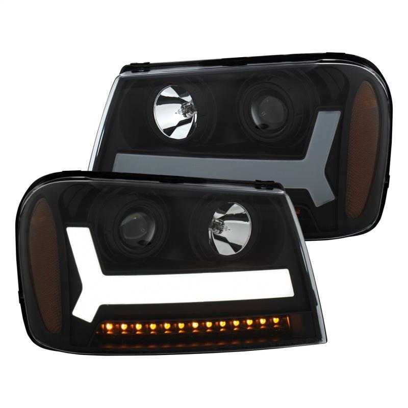 ANZO 2006-2009 Chevrolet Trailblazer Projector Headlights w/ Plank Style Design Black w/ Amber 111390 Main Image