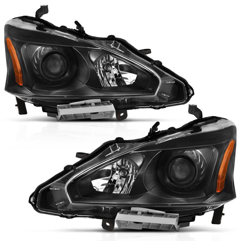 ANZO 2013-2015 Nissan Altima Projector Headlight Black Amber 121549 Main Image