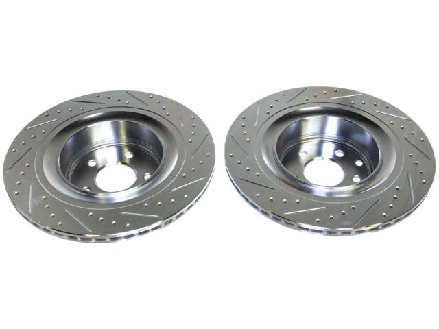 P2M Slotted - Drilled Rear Brake Rotors (Pair) (Akebono) 2009+ Nissan Z34