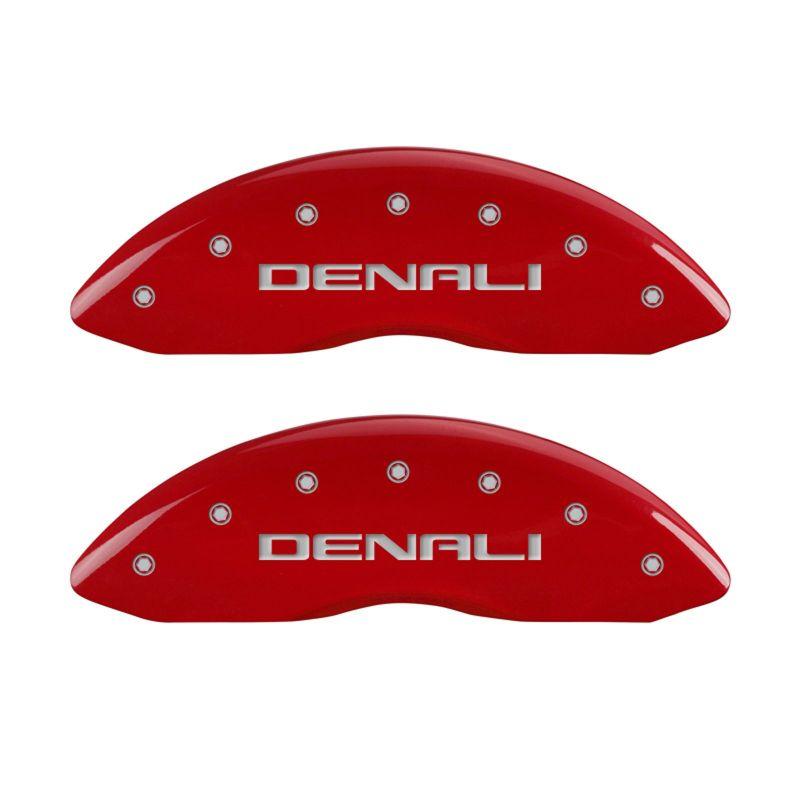 MGP 4 Caliper Covers Engraved Front & Rear Denali Red finish silver ch 34006SDNLRD Main Image