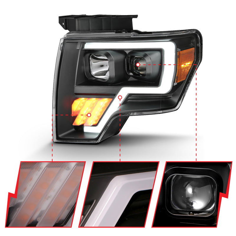 ANZO 2009-2014 Ford F-150 Projector Light Bar G4 H.L. Black Amber 111445