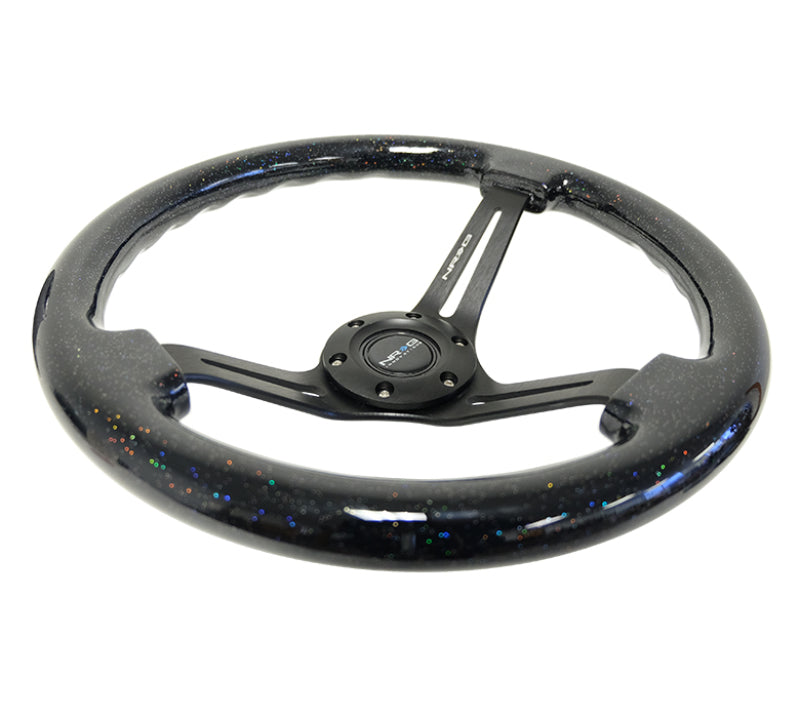 NRG Reinforced Steering Wheel (350mm / 3in. Deep) Black Multi Color Flake Wood w/ Black Matte Center RST-018BSB-BK