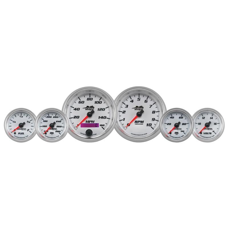 Autometer Pro-Cycle Gauge Kit 6 Pc. Kit 3 3/8in & 2 1/16in Bagger White 19701 Main Image