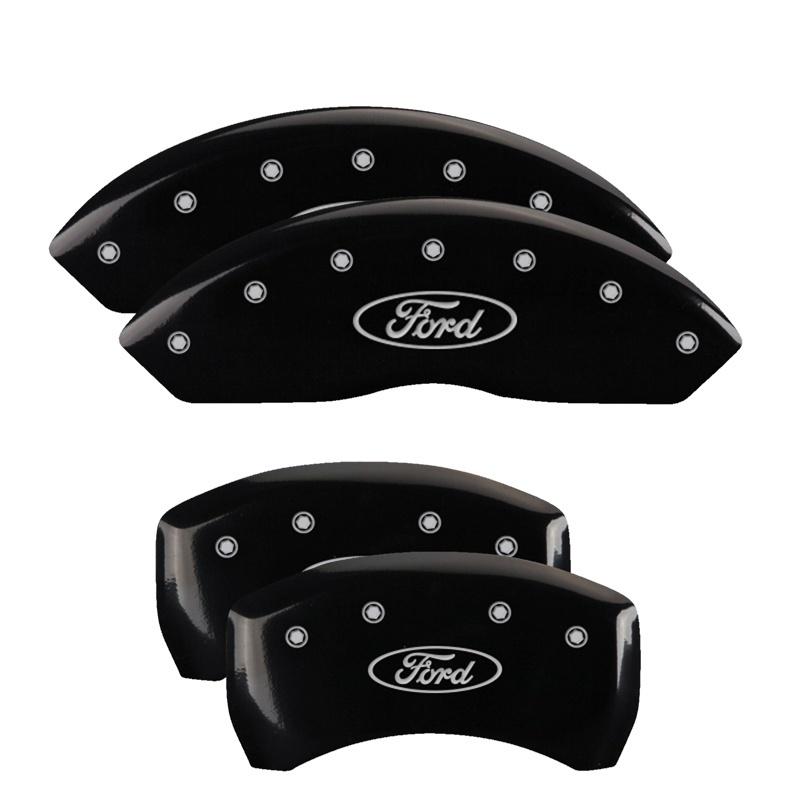 MGP 4 Caliper Covers Engraved Front & Rear Oval logo/Ford Black finish silver ch 10198SFRDBK Main Image