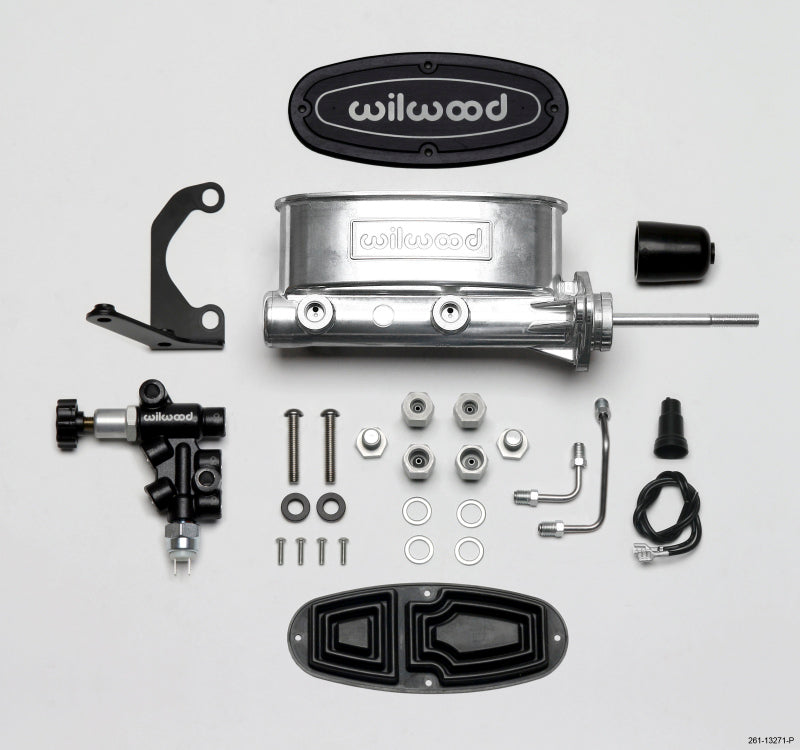 Wilwood HV Tandem M/C Kit w L/H Bracket & Prop Valve - 7/8" Bore, Ball Burnish