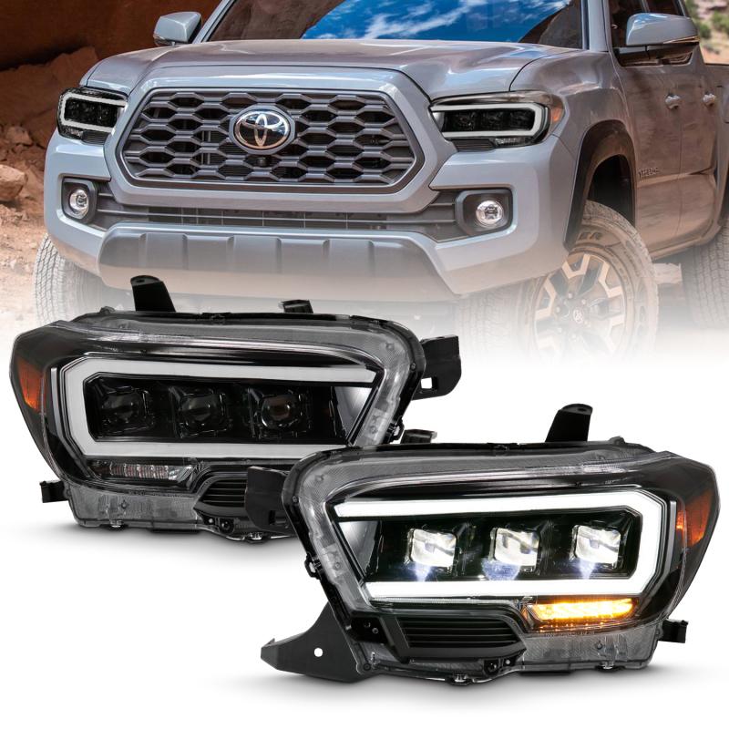 ANZO 2016-2018 Toyota Tacoma LED Projector Headlights Plank Style Black w/ Amber 111496 Main Image