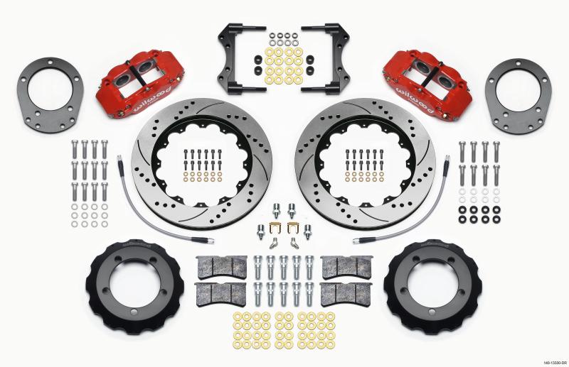 Wilwood Narrow Superlite 4R Front Hat Kit 14.00in Drill Red 76-77 Ford Bronco Dana 44 w/Lines 140-13330-DR Main Image