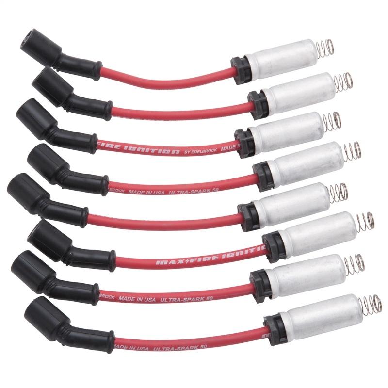 Edelbrock Spark Plug Wire Set Ls Kit w/ Metal Sleeves 99-15 50 Ohm Resistance Red Wire (Set of 8) 22715 Main Image