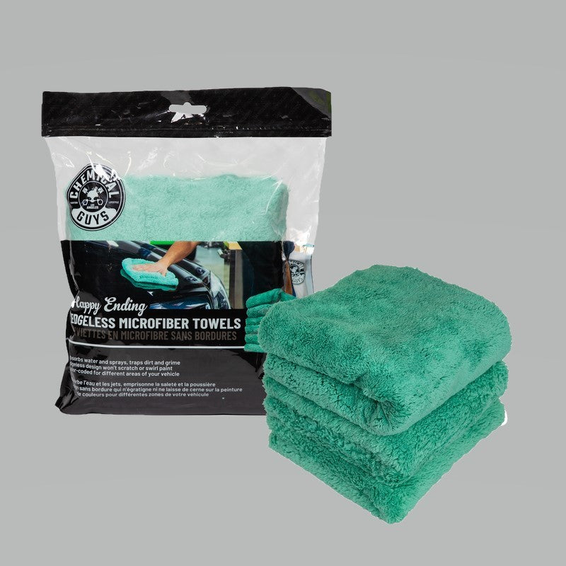 Chemical Guys Happy Ending Ultra Edgeless Microfiber Towel - 16in x 16in - Green - 3 Pack (P16) MIC34603