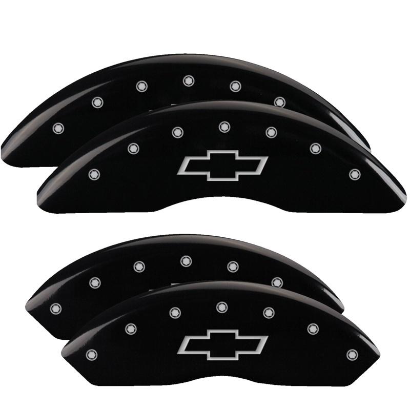 MGP 4 Caliper Covers Engraved Front & Rear Bowtie Black finish silver ch 14008SBOWBK Main Image