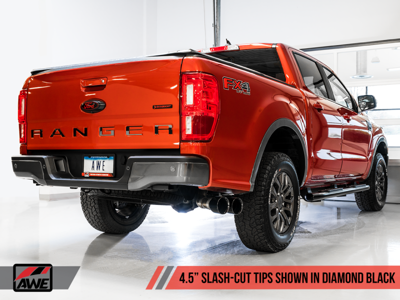 AWE Tuning 2019+ Ford Ranger 0FG Performance Exhaust System w/Diamond Black Tips & Rock Guard 3015-23064