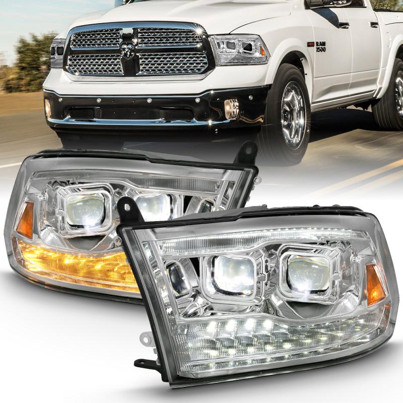 ANZO 2009-2018 Dodge Ram 1500 Led Projector Plank Style Switchback H.L Halo Chrome Amber (OE Style) 111465 Main Image