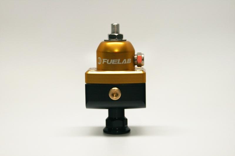 Fuelab 575 High Pressure Adjustable Mini FPR Blocking 25-65 PSI (1) -6AN In (2) -6AN Out - Gold 57504-5 Main Image