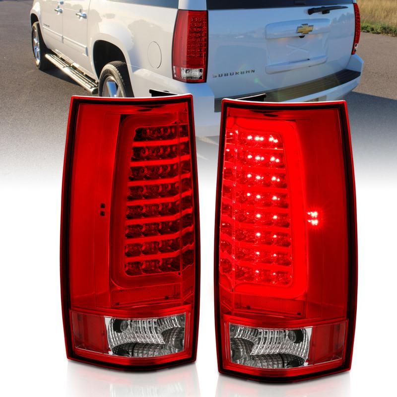 ANZO 2007-2014 Chevy Tahoe LED Taillight Plank Style Chrome With Red/Clear Lens 311323 Main Image