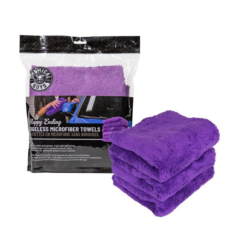 Chemical Guys Happy Ending Ultra Edgeless Microfiber Towel - 16in x 16in - Purple - 3 Pack (P16) MIC34803