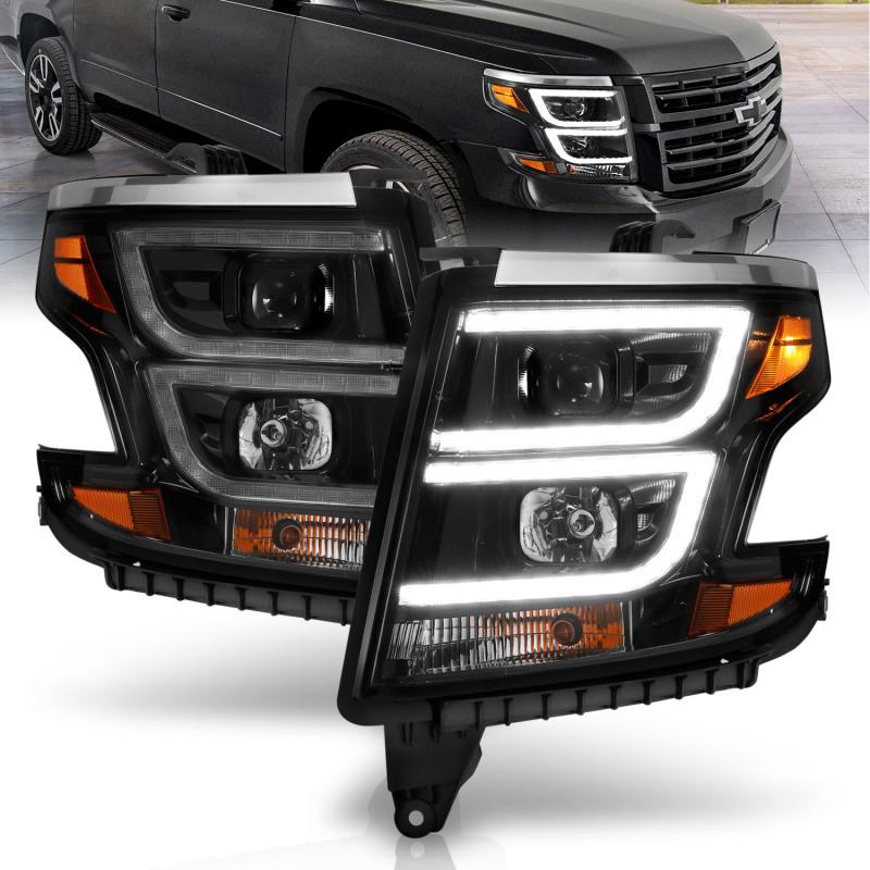 ANZO 2015-2020 Chevy Tahoe Projector Headlights Plank Style Black w/DRL 111492 Main Image