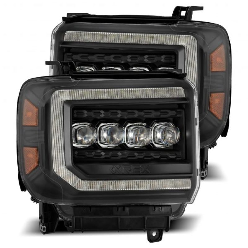 AlphaRex 14-18 GMC Sierra NOVA LED Proj Headlights Plank Style Black w/Activ Light/Seq Signal/DRL 880617