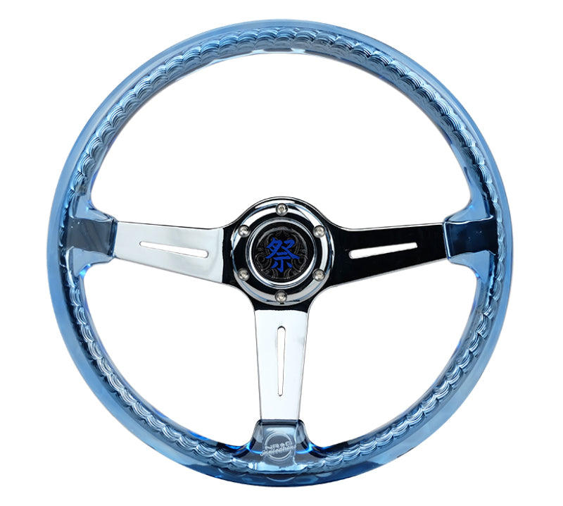 NRG Reinforced Steering Wheel - Matsuri 350mm 2in Deep Dish Clear Acrylic Steering Wheel RST-027CH-BL