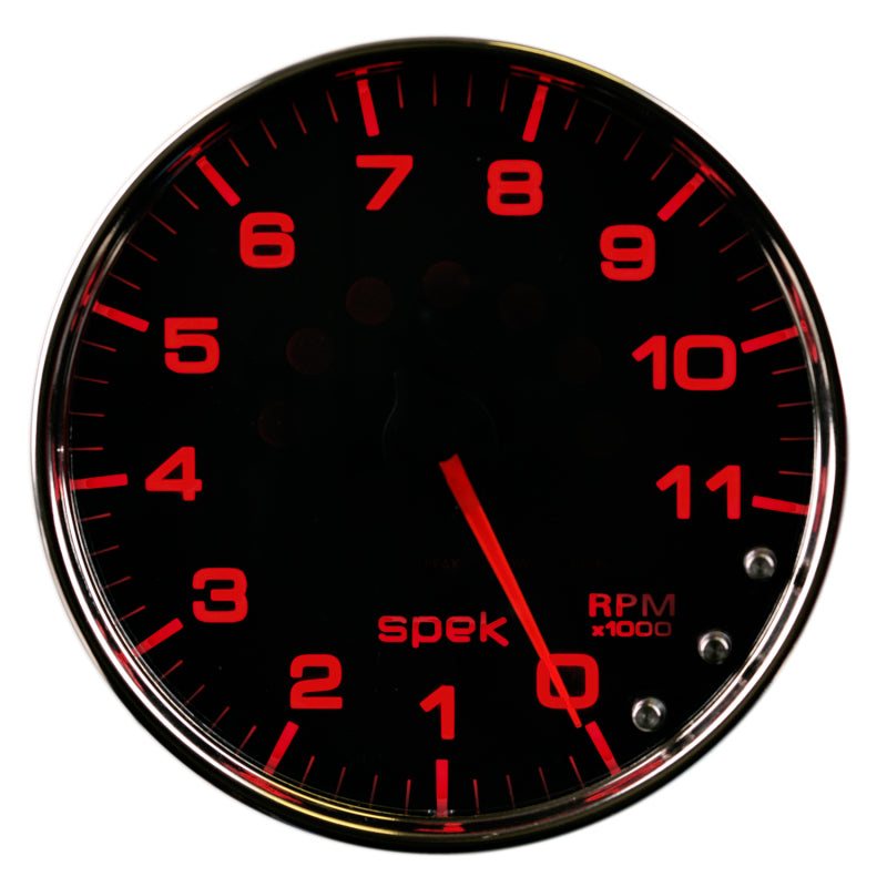 Autometer Spek-Pro Gauge Tachometer 5in 11K Rpm W/Shift Light & Peak Mem Black/Chrome P23931