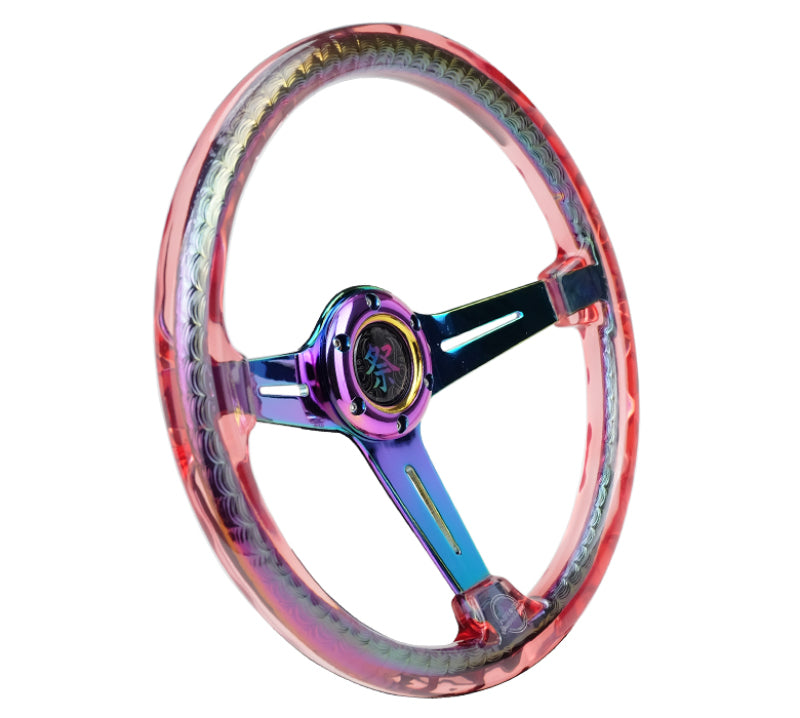 NRG Reinforced Steering Wheel (350mm/2in Deep) Acrylic Steering Wheel - Red/NeoChrome Spoke Finish RST-027MC-RD