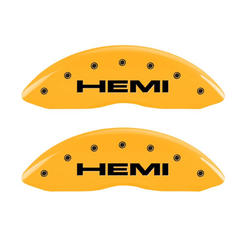 MGP 4 Caliper Covers Engraved Front & Rear Hemi Yellow finish black ch 55001SHEMYL Main Image