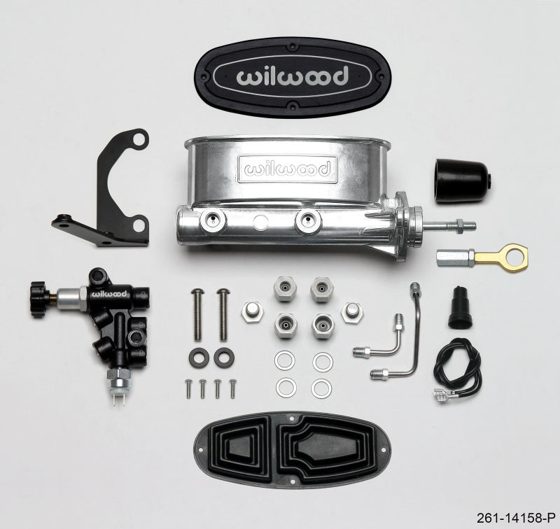 Wilwood HV Tandem M/C Kit w L/H Bracket & Prop Valve - 15/16in Bore Ball Burn.-W/Push 261-14158-P