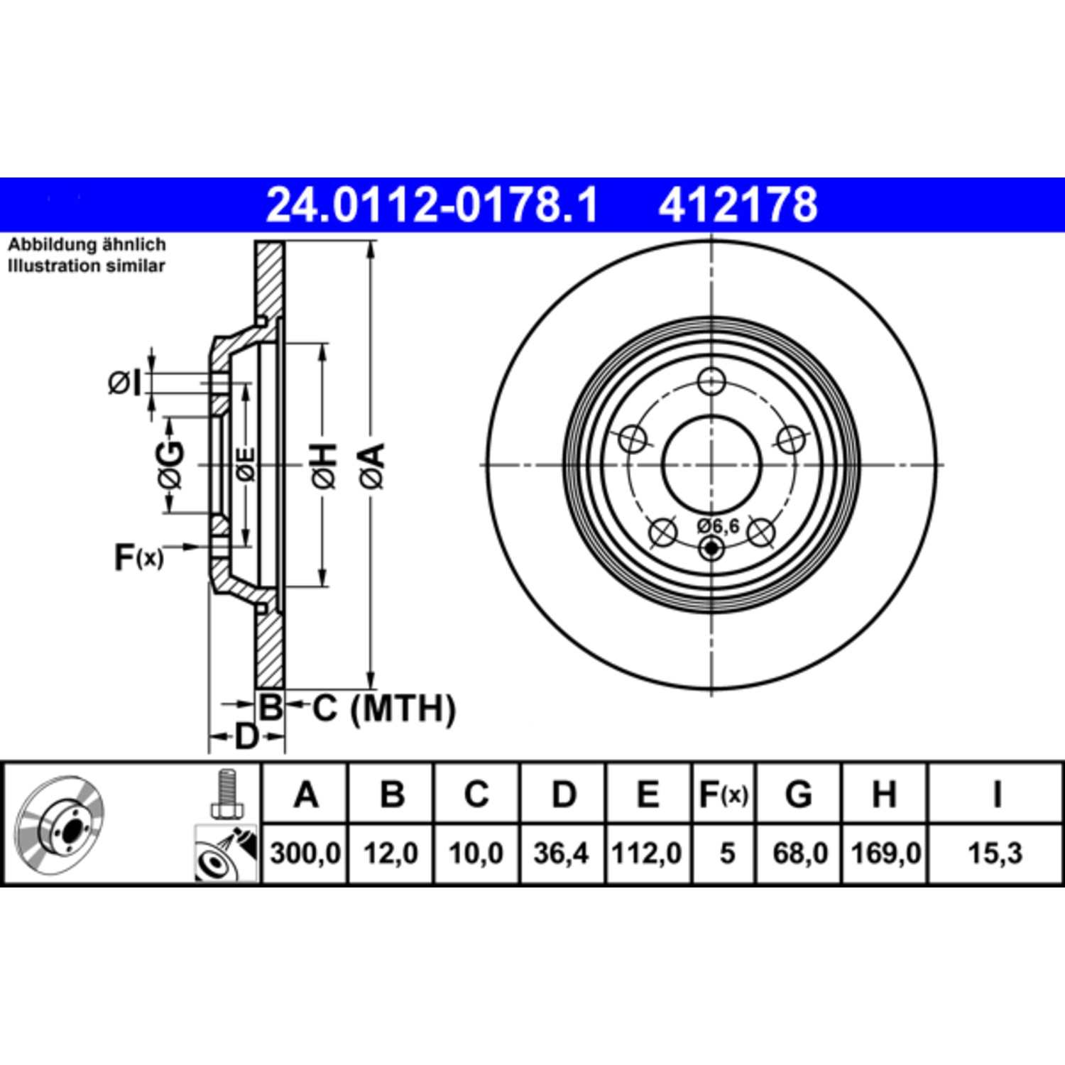 ate disc brake rotor  frsport 412178