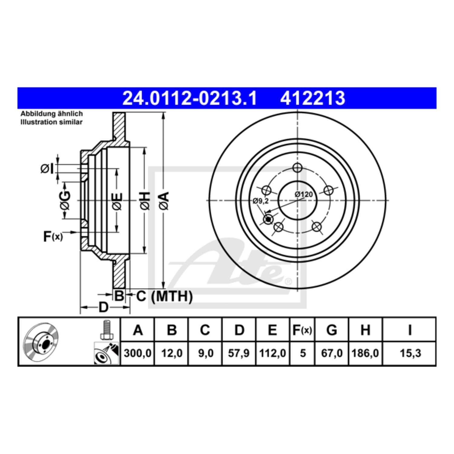 ATE Disc Brake Rotor  top view frsport 412213