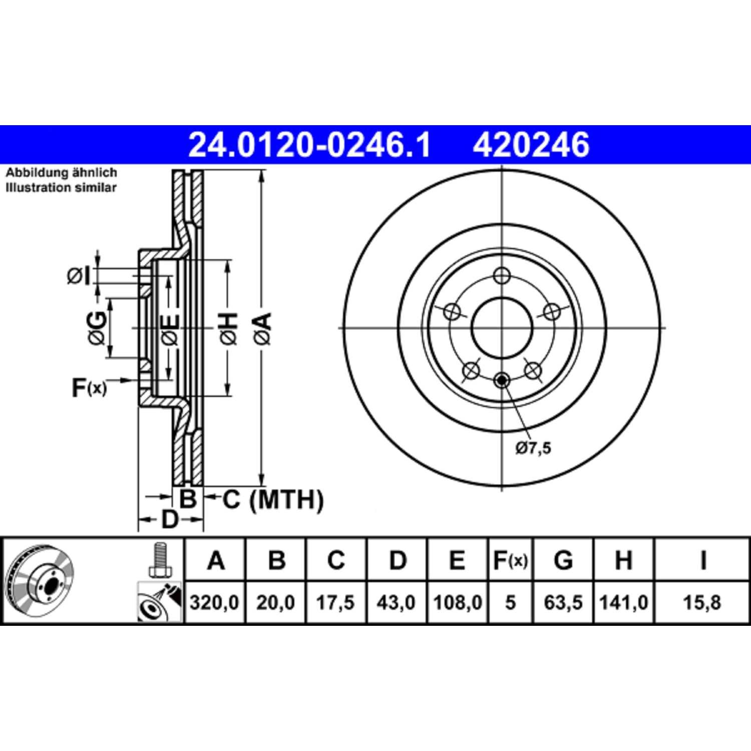 ATE Disc Brake Rotor  top view frsport 420246