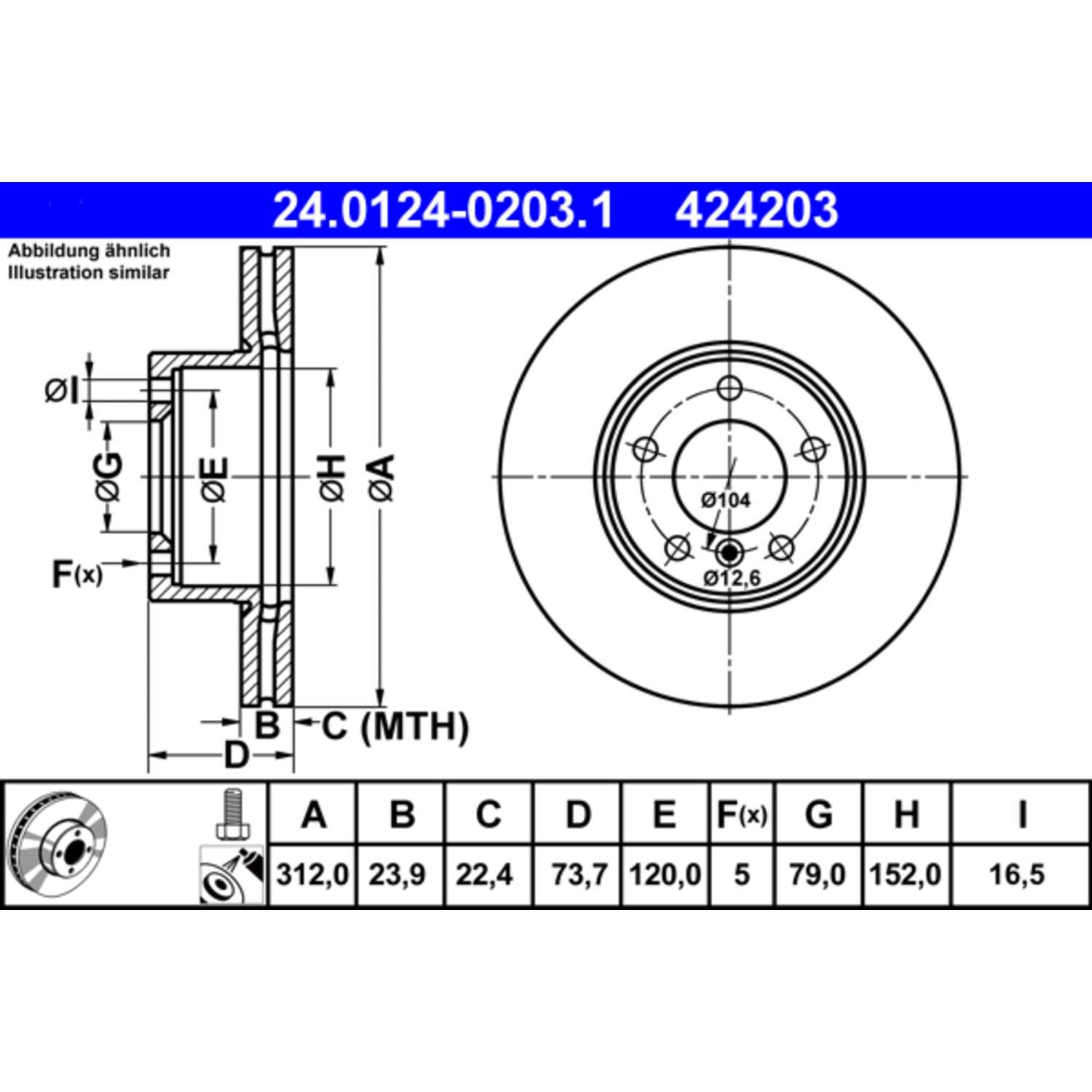 ate disc brake rotor  frsport 424203