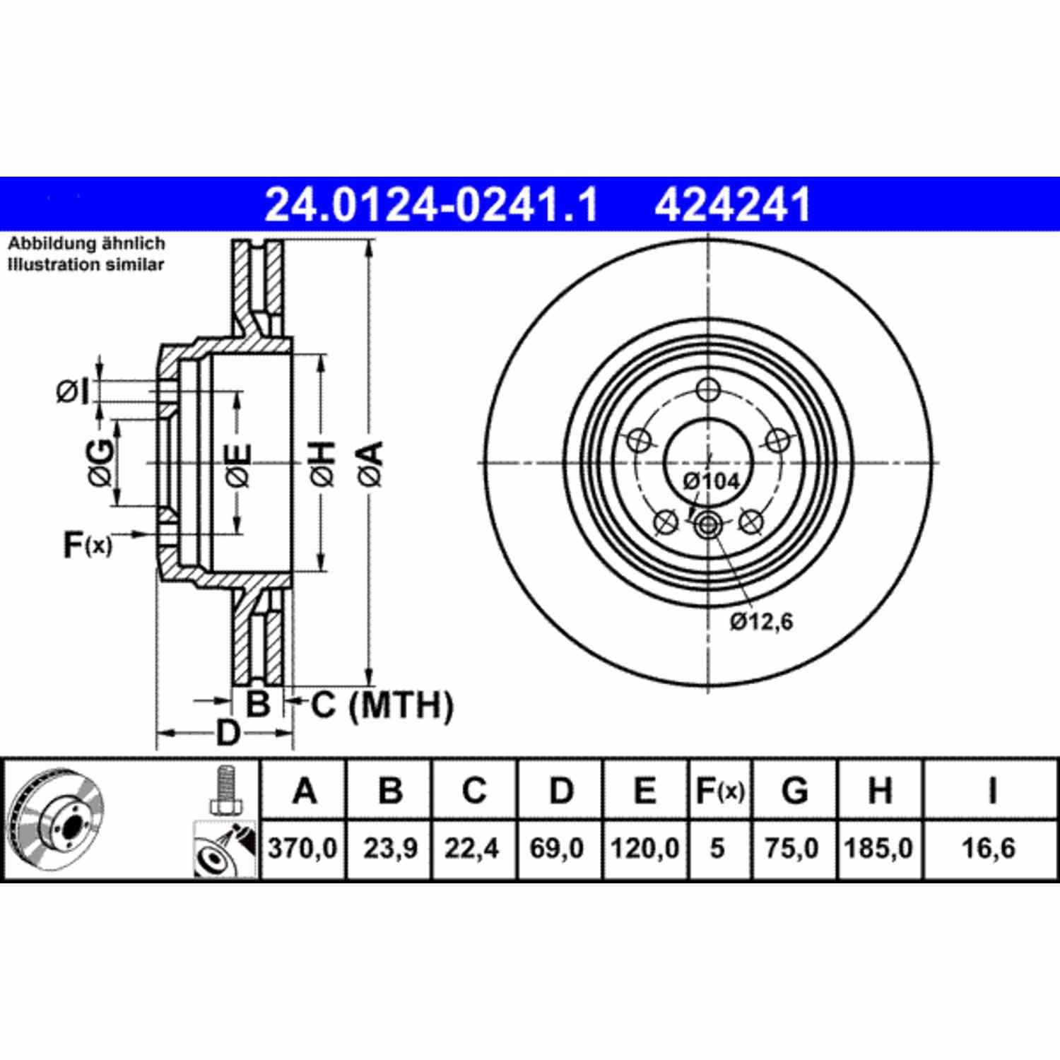 ATE Disc Brake Rotor  top view frsport 424241