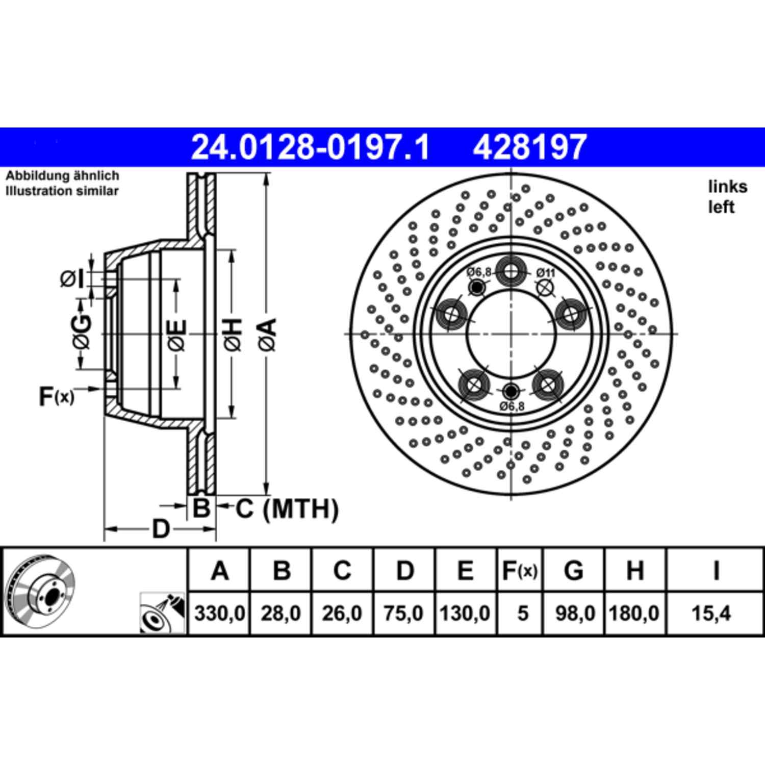 ATE Disc Brake Rotor  top view frsport 428197