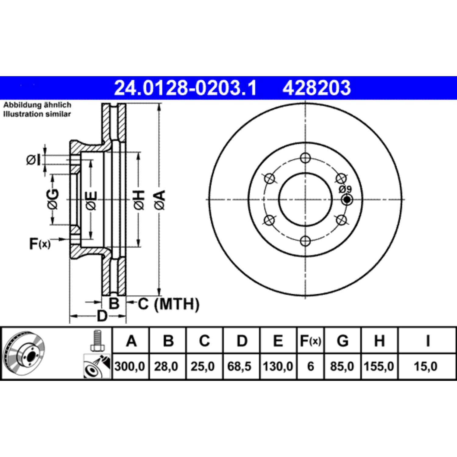 ATE Disc Brake Rotor  top view frsport 428203