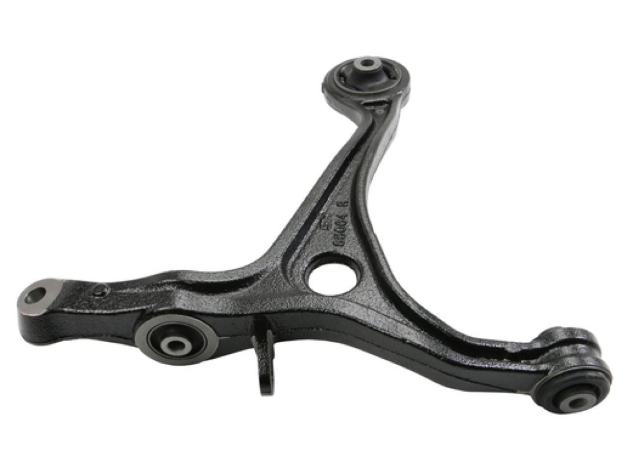 Moog Control Arm:Front Lower, Passenger Side, Steel, Black