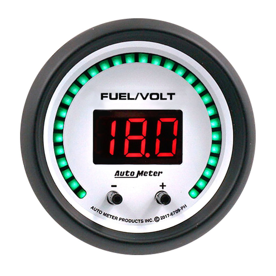 Autometer 52.4mm White Switchable 0-100 Fuel Level/8-18V Voltmeter Phantom Elite Digital Gauge 6709-PH