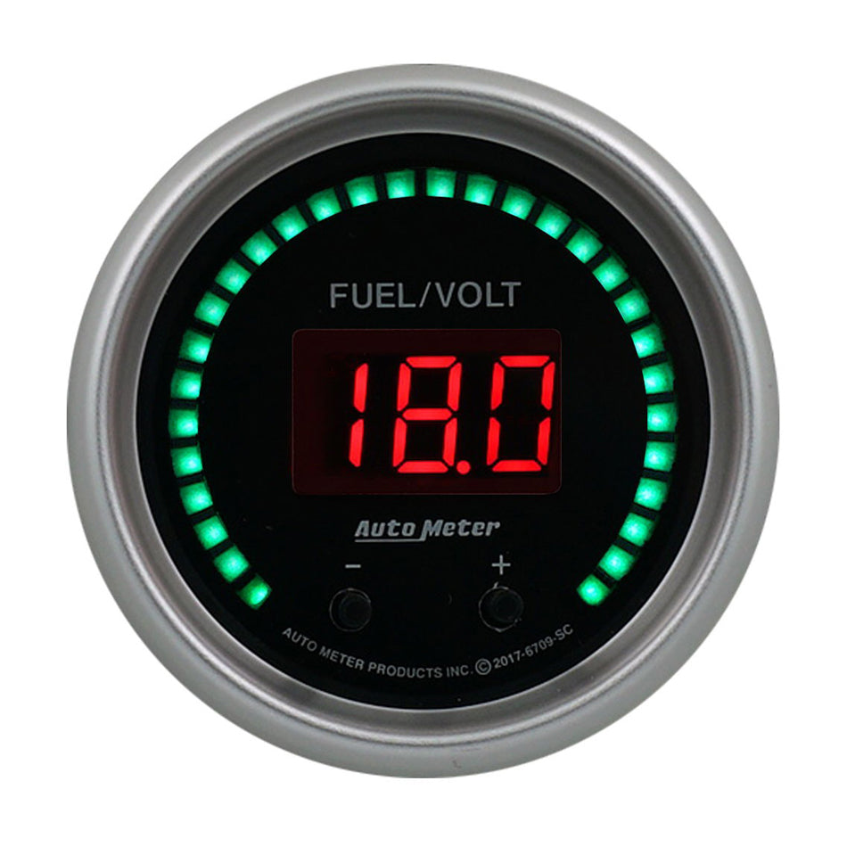 Autometer 52.4mm Black Switchable 0-100 Fuel Level / 8-18V Voltmeter Sport-Comp Elite Digital Gauge 6709-SC