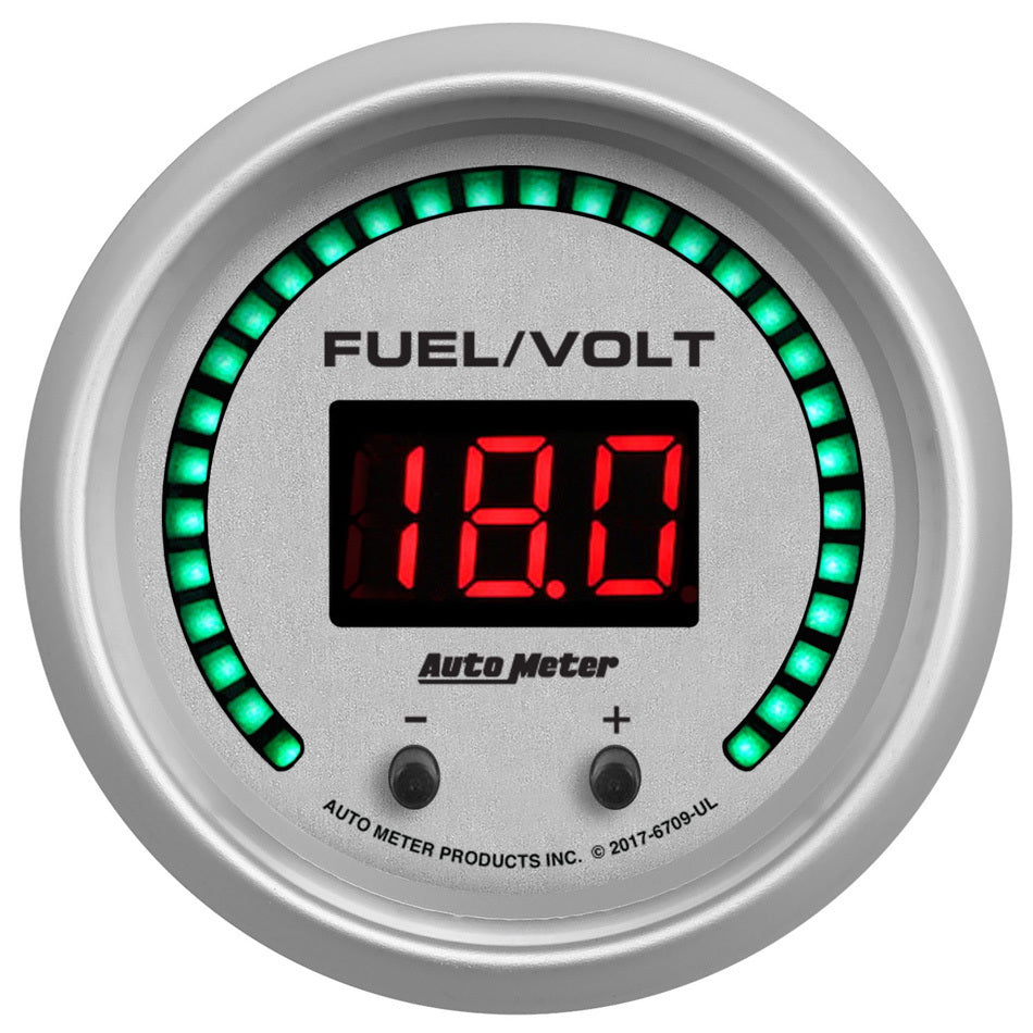 Autometer 52.4mm Silver Switchable 0-100 Fuel Level/8-18V Voltmeter Ultra-Lite Elite Digital Gauge 6709-UL