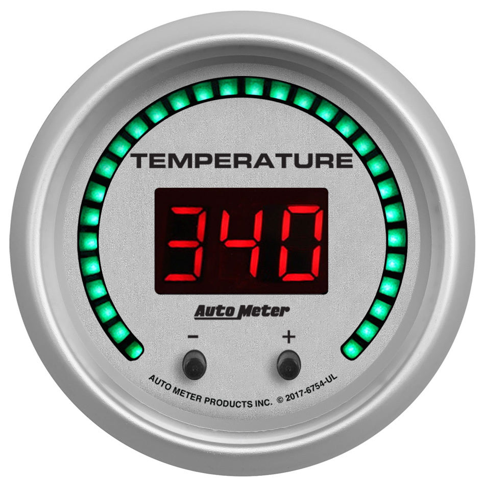 Autometer 52.4mm Silver Switchable 60-340 Degrees F/40-170 Degrees C Ultra-Lite Elite Digital Gauge 6754-UL