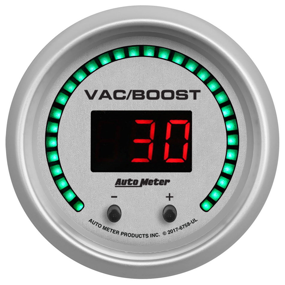 Autometer 52.4mm Silver Switchable 0-1600 PSI/0-110 BAR Vacuum/Boost Ultra-Lite Elite Digital Gauge 6758-UL