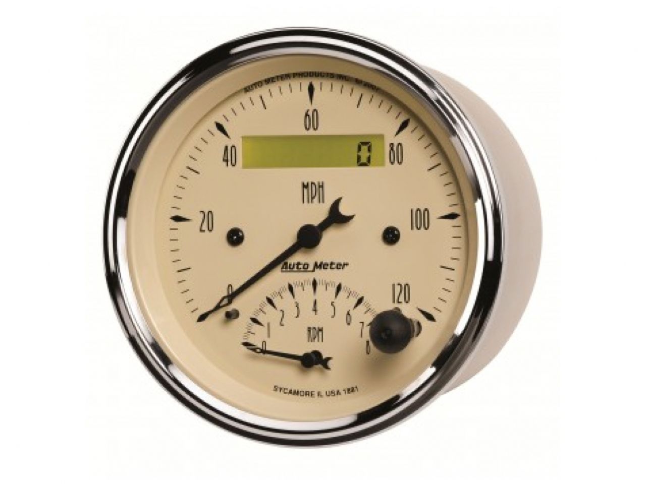 Autometer Gauge, Tach/Speedo, 3 3/8", 120mph & 8k RPM, Elec. Program., Antq Beig