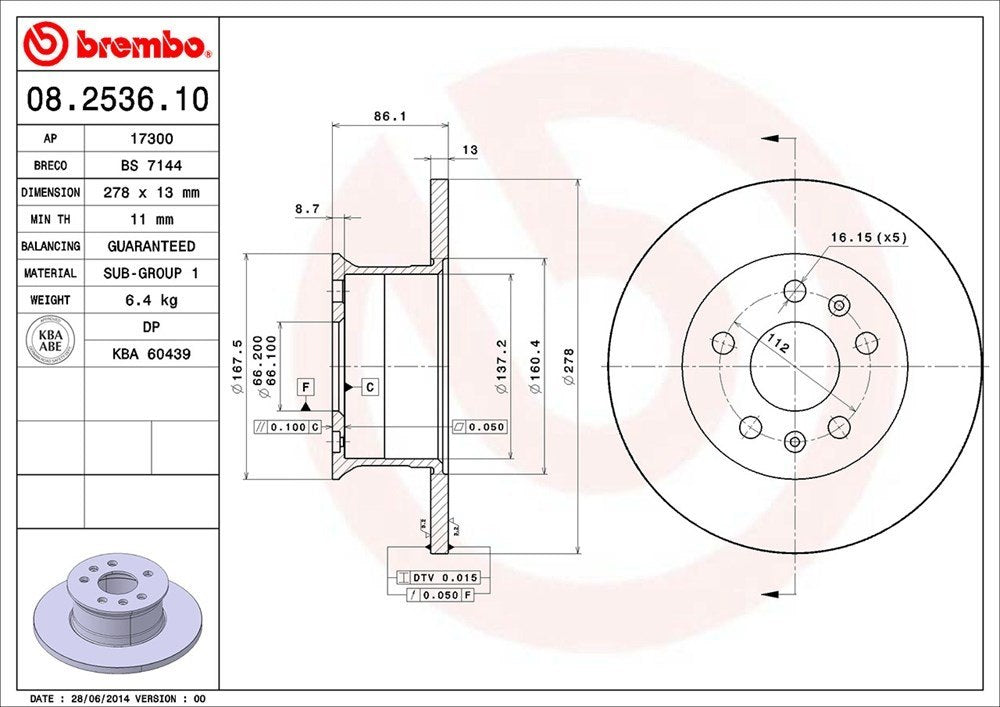 brembo disc brake rotor  frsport 08.2536.10